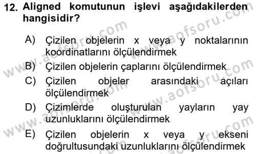 Bilgisayar Destekli Harita Yapımı 1 Dersi Dönem Sonu Sınavı Deneme Sınav Soruları 12. Soru