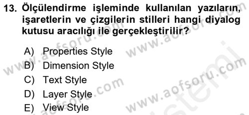 Bilgisayar Destekli Harita Yapımı 1 Dersi Dönem Sonu Sınavı Deneme Sınav Soruları 13. Soru