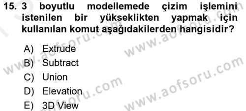 Bilgisayar Destekli Harita Yapımı 1 Dersi Dönem Sonu Sınavı Deneme Sınav Soruları 15. Soru