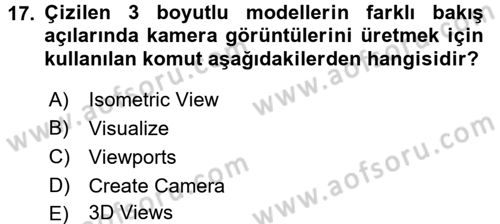 Bilgisayar Destekli Harita Yapımı 1 Dersi Dönem Sonu Sınavı Deneme Sınav Soruları 17. Soru