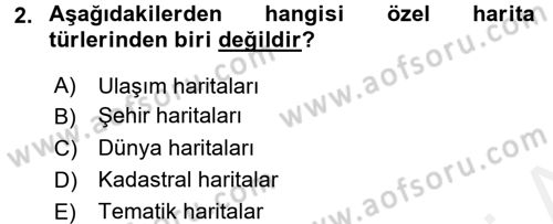 Bilgisayar Destekli Harita Yapımı 1 Dersi Dönem Sonu Sınavı Deneme Sınav Soruları 2. Soru