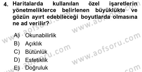 Bilgisayar Destekli Harita Yapımı 1 Dersi Dönem Sonu Sınavı Deneme Sınav Soruları 4. Soru