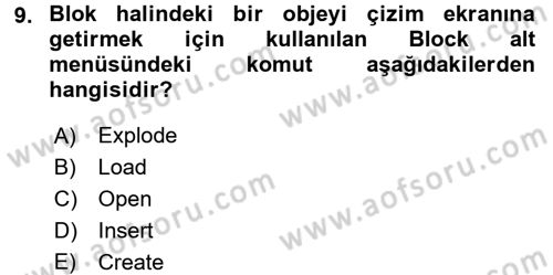 Bilgisayar Destekli Harita Yapımı 1 Dersi Dönem Sonu Sınavı Deneme Sınav Soruları 9. Soru