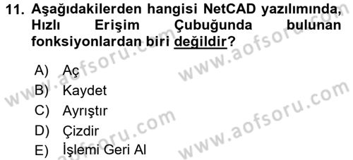 Bilgisayar Destekli Harita Yapımı 2 Dersi 2016 - 2017 Yılı (Vize) Ara Sınav Soruları 11. Soru