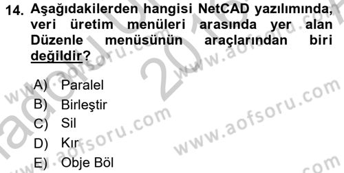 Bilgisayar Destekli Harita Yapımı 2 Dersi 2016 - 2017 Yılı (Vize) Ara Sınav Soruları 14. Soru