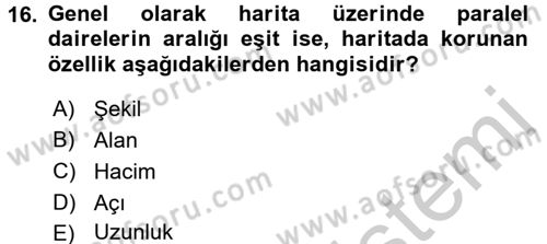 Bilgisayar Destekli Harita Yapımı 2 Dersi 2016 - 2017 Yılı (Vize) Ara Sınav Soruları 16. Soru
