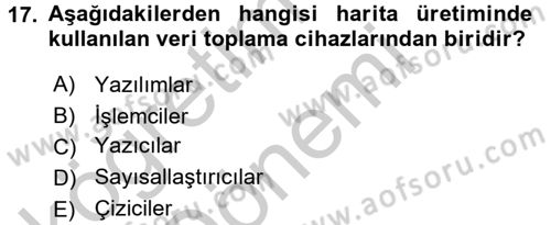 Bilgisayar Destekli Harita Yapımı 2 Dersi 2016 - 2017 Yılı (Vize) Ara Sınav Soruları 17. Soru