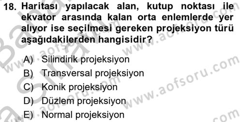 Bilgisayar Destekli Harita Yapımı 2 Dersi 2016 - 2017 Yılı (Vize) Ara Sınav Soruları 18. Soru