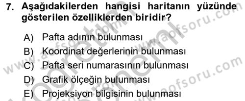 Bilgisayar Destekli Harita Yapımı 2 Dersi 2016 - 2017 Yılı (Vize) Ara Sınav Soruları 7. Soru