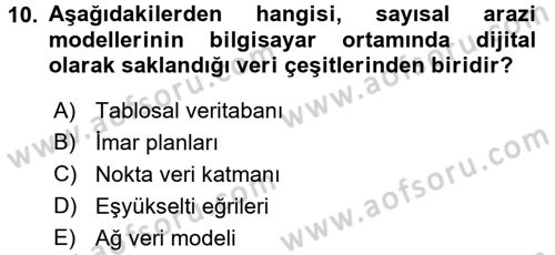 Bilgisayar Destekli Harita Yapımı 2 Dersi 2016 - 2017 Yılı (Final) Dönem Sonu Sınav Soruları 10. Soru