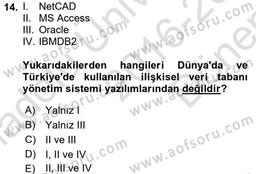 Bilgisayar Destekli Harita Yapımı 2 Dersi 2016 - 2017 Yılı (Final) Dönem Sonu Sınav Soruları 14. Soru