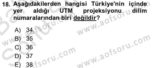 Bilgisayar Destekli Harita Yapımı 2 Dersi 2016 - 2017 Yılı (Final) Dönem Sonu Sınav Soruları 18. Soru