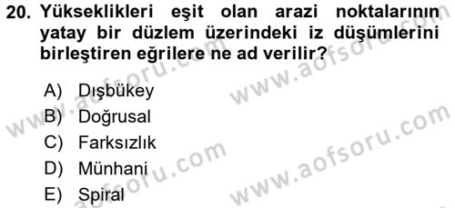 Bilgisayar Destekli Harita Yapımı 2 Dersi 2016 - 2017 Yılı (Final) Dönem Sonu Sınav Soruları 20. Soru