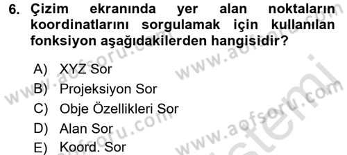 Bilgisayar Destekli Harita Yapımı 2 Dersi 2016 - 2017 Yılı (Final) Dönem Sonu Sınav Soruları 6. Soru
