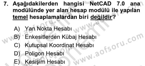 Bilgisayar Destekli Harita Yapımı 2 Dersi 2016 - 2017 Yılı (Final) Dönem Sonu Sınav Soruları 7. Soru