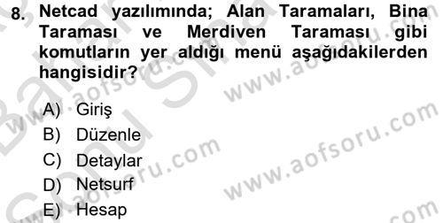 Bilgisayar Destekli Harita Yapımı 2 Dersi 2016 - 2017 Yılı (Final) Dönem Sonu Sınav Soruları 8. Soru