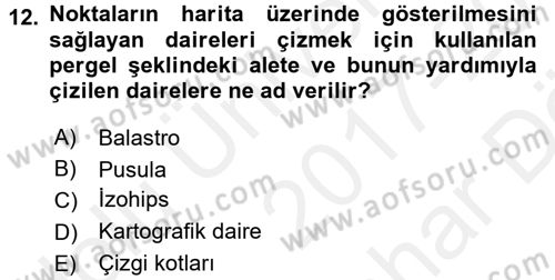 Bilgisayar Destekli Harita Yapımı 2 Dersi 2017 - 2018 Yılı (Vize) Ara Sınav Soruları 12. Soru