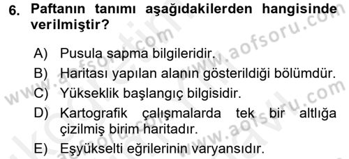 Bilgisayar Destekli Harita Yapımı 2 Dersi 2017 - 2018 Yılı (Vize) Ara Sınav Soruları 6. Soru