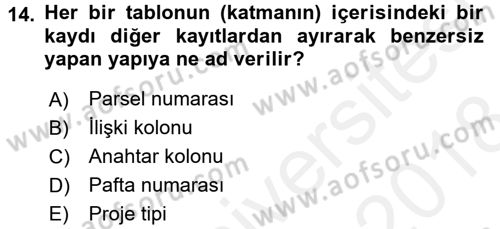 Bilgisayar Destekli Harita Yapımı 2 Dersi 2017 - 2018 Yılı (Final) Dönem Sonu Sınav Soruları 14. Soru
