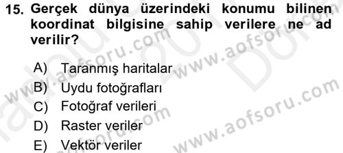 Bilgisayar Destekli Harita Yapımı 2 Dersi 2017 - 2018 Yılı (Final) Dönem Sonu Sınav Soruları 15. Soru