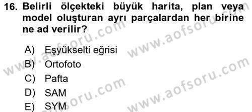 Bilgisayar Destekli Harita Yapımı 2 Dersi 2017 - 2018 Yılı (Final) Dönem Sonu Sınav Soruları 16. Soru