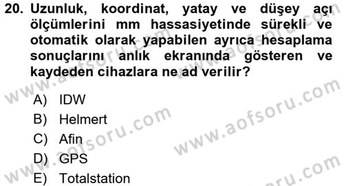 Bilgisayar Destekli Harita Yapımı 2 Dersi 2017 - 2018 Yılı (Final) Dönem Sonu Sınav Soruları 20. Soru