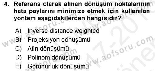 Bilgisayar Destekli Harita Yapımı 2 Dersi 2017 - 2018 Yılı (Final) Dönem Sonu Sınav Soruları 4. Soru