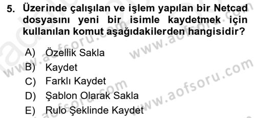 Bilgisayar Destekli Harita Yapımı 2 Dersi 2017 - 2018 Yılı (Final) Dönem Sonu Sınav Soruları 5. Soru