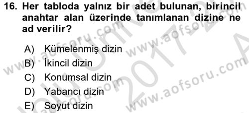 Konumsal Veritabanı 1 Dersi Ara Sınavı Deneme Sınav Soruları 16. Soru
