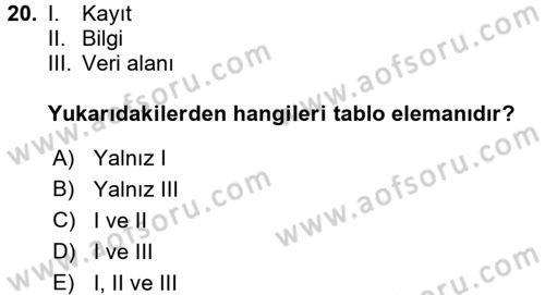Konumsal Veritabanı 1 Dersi Ara Sınavı Deneme Sınav Soruları 20. Soru