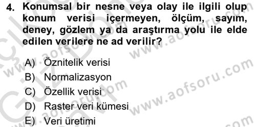 Konumsal Veritabanı 1 Dersi 2017 - 2018 Yılı (Vize) Ara Sınav Soruları 4. Soru