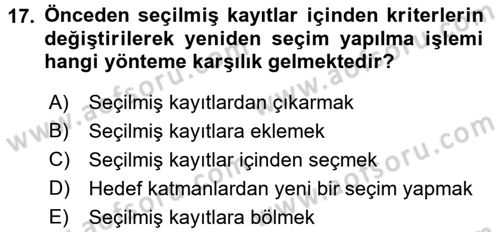 Konumsal Veritabanı 1 Dersi 2017 - 2018 Yılı (Final) Dönem Sonu Sınav Soruları 17. Soru