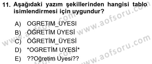 Konumsal Veritabanı 1 Dersi 2018 - 2019 Yılı 3 Ders Sınav Soruları 11. Soru