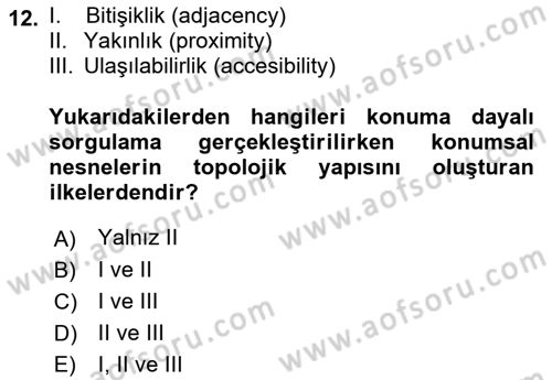 Konumsal Veritabanı 1 Dersi 2018 - 2019 Yılı 3 Ders Sınav Soruları 12. Soru