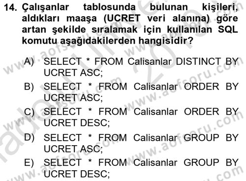Konumsal Veritabanı 1 Dersi 2018 - 2019 Yılı 3 Ders Sınav Soruları 14. Soru