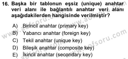 Konumsal Veritabanı 1 Dersi Ara Sınavı Deneme Sınav Soruları 16. Soru
