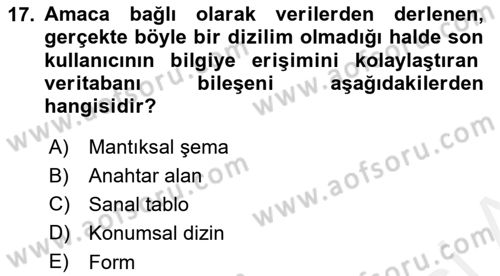 Konumsal Veritabanı 1 Dersi Ara Sınavı Deneme Sınav Soruları 17. Soru