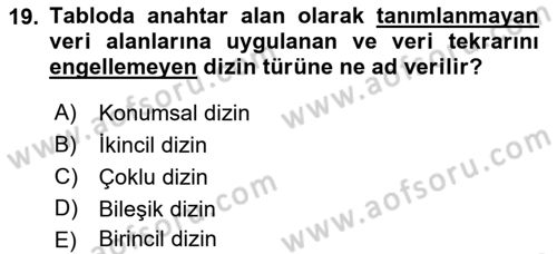 Konumsal Veritabanı 1 Dersi Ara Sınavı Deneme Sınav Soruları 19. Soru