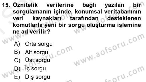 Konumsal Veritabanı 1 Dersi 2018 - 2019 Yılı (Final) Dönem Sonu Sınav Soruları 15. Soru