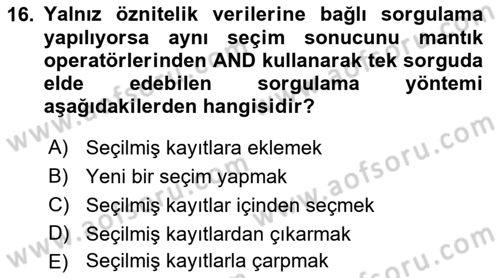 Konumsal Veritabanı 1 Dersi 2018 - 2019 Yılı (Final) Dönem Sonu Sınav Soruları 16. Soru