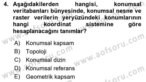 Konumsal Veritabanı 1 Dersi 2018 - 2019 Yılı (Final) Dönem Sonu Sınav Soruları 4. Soru