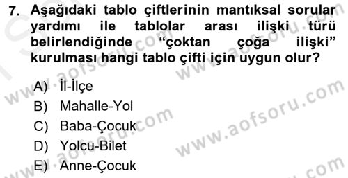 Konumsal Veritabanı 1 Dersi 2018 - 2019 Yılı (Final) Dönem Sonu Sınav Soruları 7. Soru