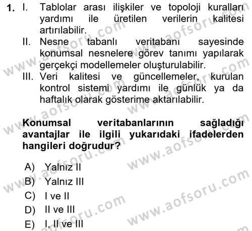 Konumsal Veritabanı 1 Dersi 2018 - 2019 Yılı Yaz Okulu Sınav Soruları 1. Soru