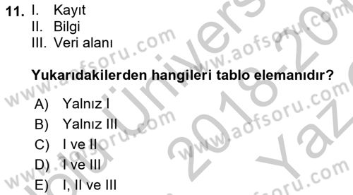 Konumsal Veritabanı 1 Dersi 2018 - 2019 Yılı Yaz Okulu Sınav Soruları 11. Soru