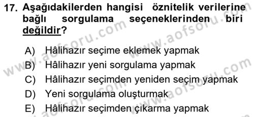 Konumsal Veritabanı 1 Dersi 2018 - 2019 Yılı Yaz Okulu Sınav Soruları 17. Soru