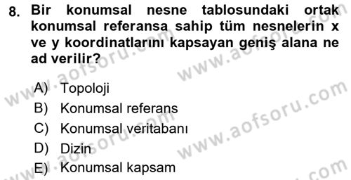 Konumsal Veritabanı 1 Dersi 2018 - 2019 Yılı Yaz Okulu Sınav Soruları 8. Soru