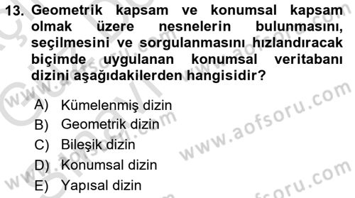 Konumsal Veritabanı 1 Dersi Ara Sınavı Deneme Sınav Soruları 13. Soru