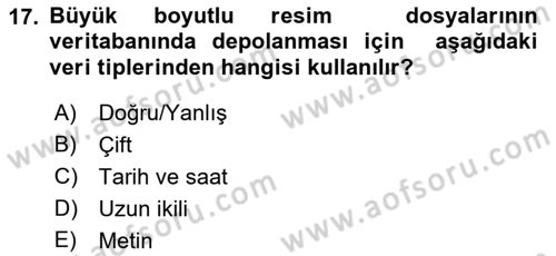 Konumsal Veritabanı 1 Dersi Ara Sınavı Deneme Sınav Soruları 17. Soru