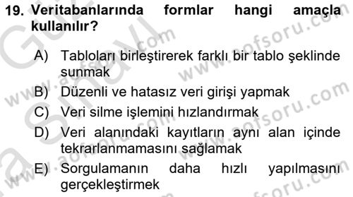 Konumsal Veritabanı 1 Dersi Ara Sınavı Deneme Sınav Soruları 19. Soru