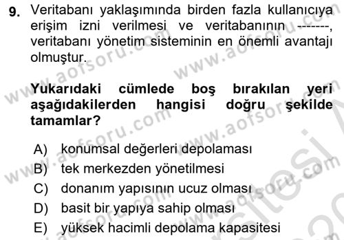 Konumsal Veritabanı 1 Dersi Ara Sınavı Deneme Sınav Soruları 9. Soru